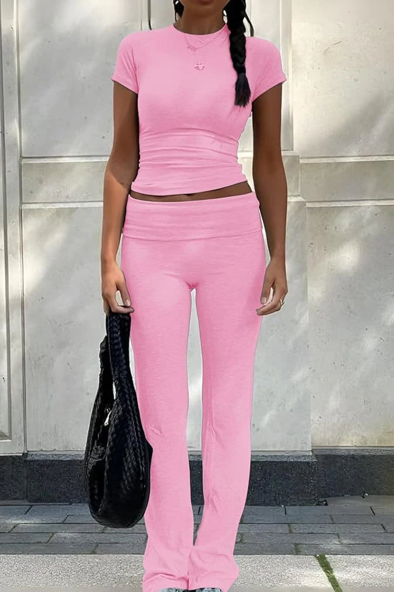 Women Short Sleeved Wide Leg Pants