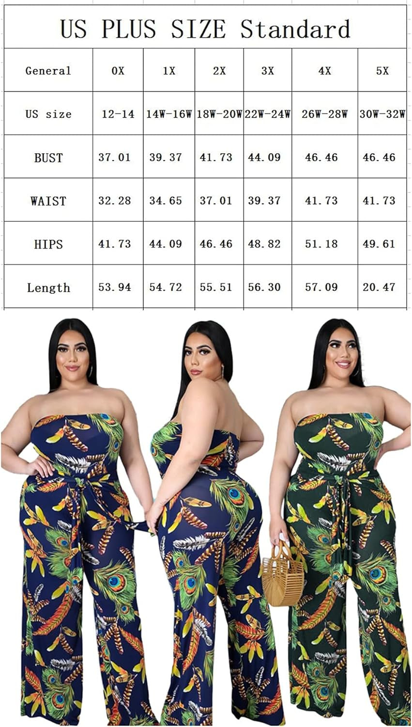 Floral Print plus Size Wide Leg Pants Jumpsuits for Women Dressy Elegant Sexy High Waisted Sleeveless Rompers Casual Green XXL
