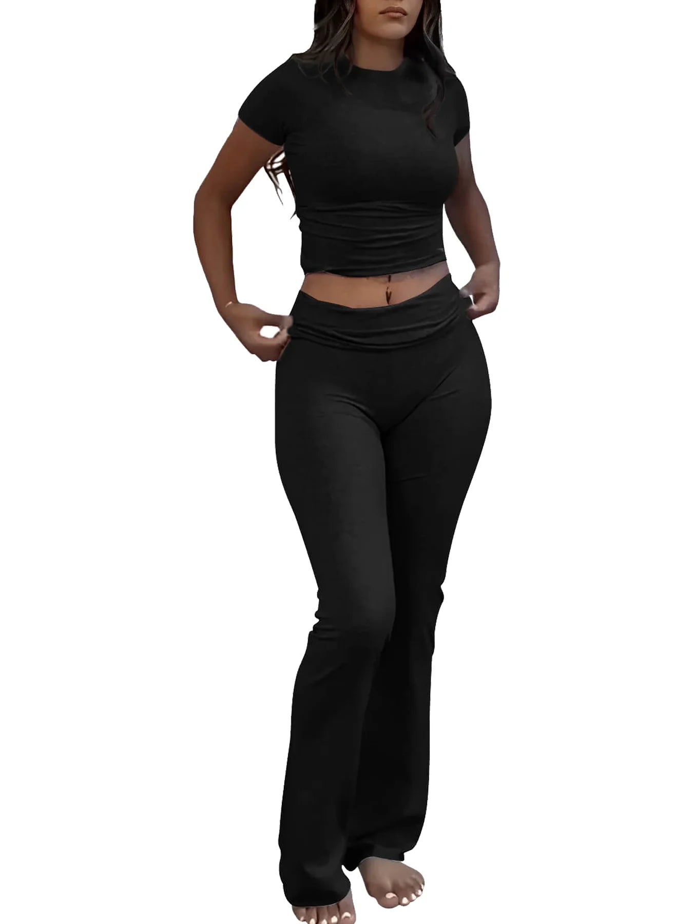 Women Short Sleeved Wide Leg Pants