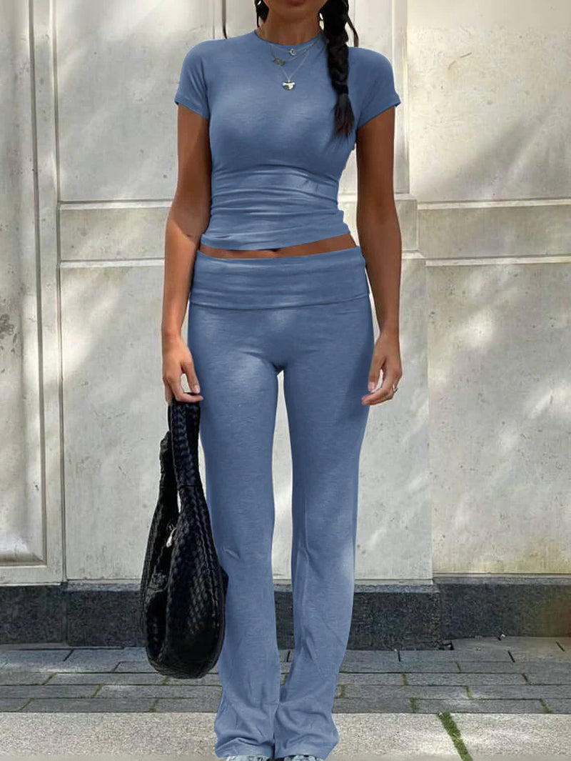 Women Short Sleeved Wide Leg Pants