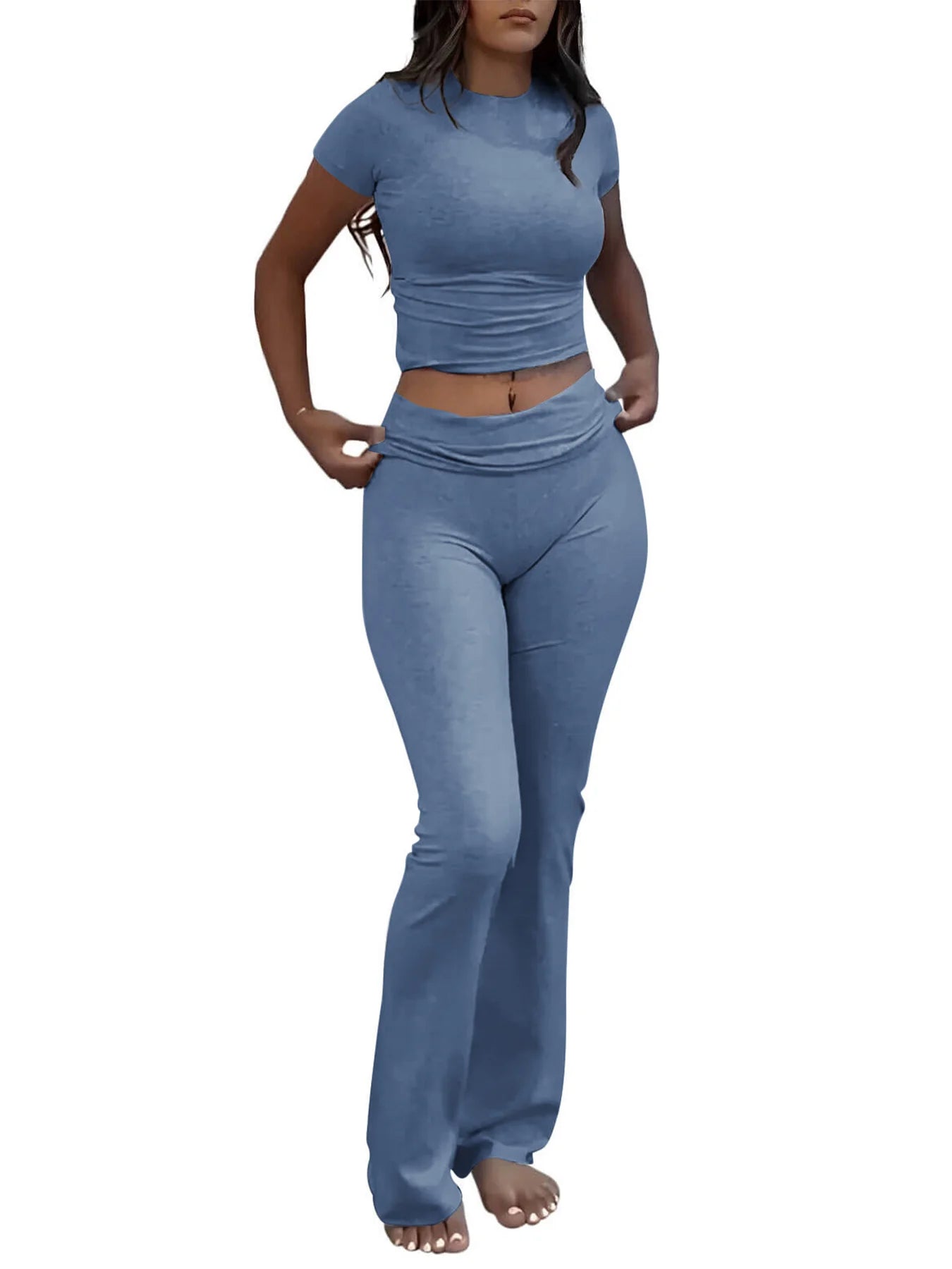 Women Short Sleeved Wide Leg Pants