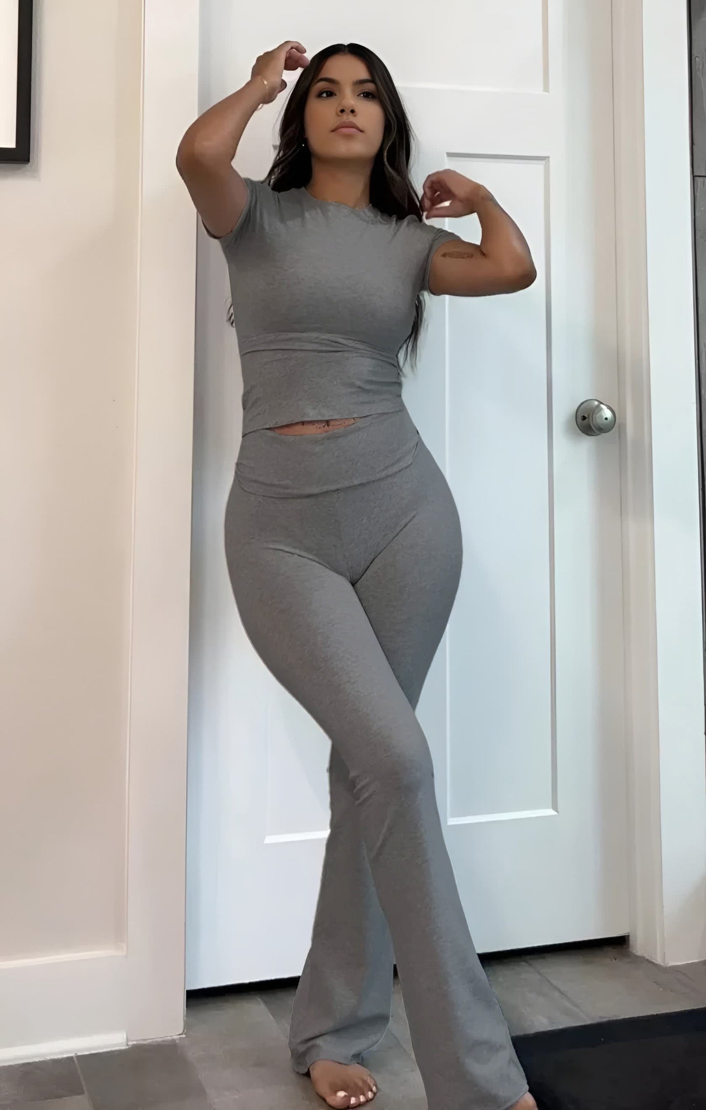 Women Short Sleeved Wide Leg Pants